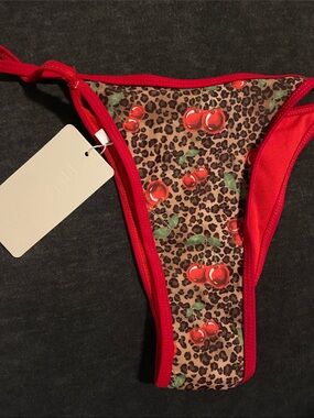 Cherry Leopard Bikini Bottoms with Red Trim